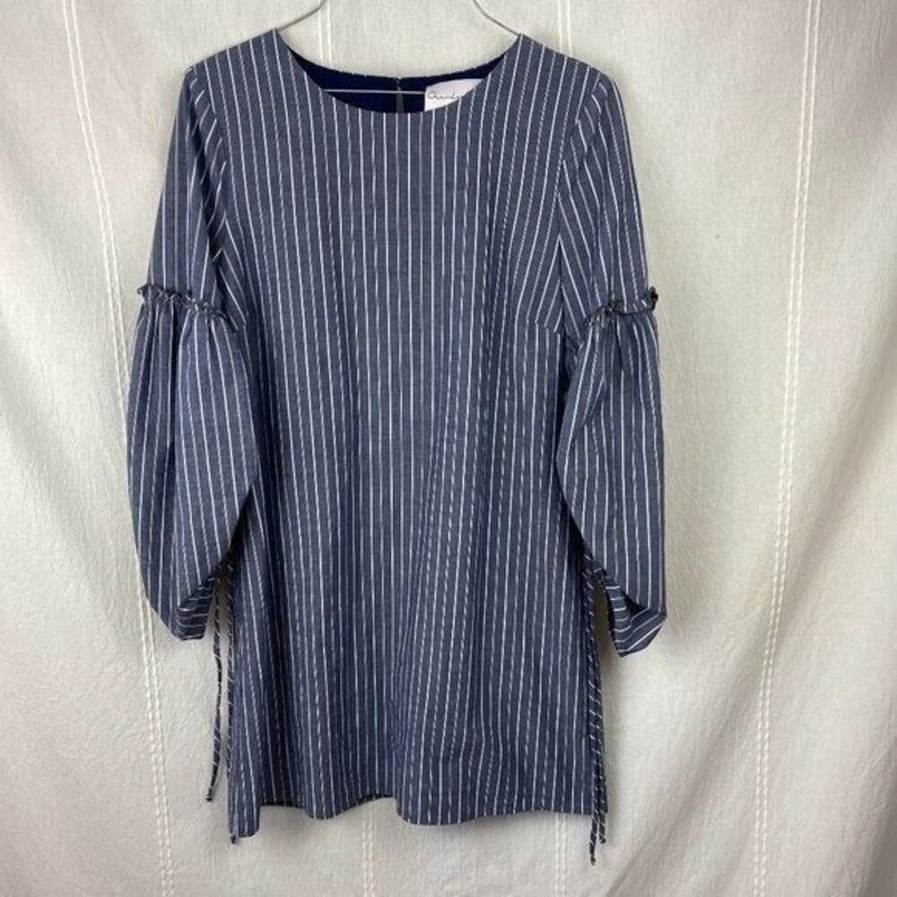 Charles Henry blue stripe cotton chambray dress w/ balloon sleeves Size Small